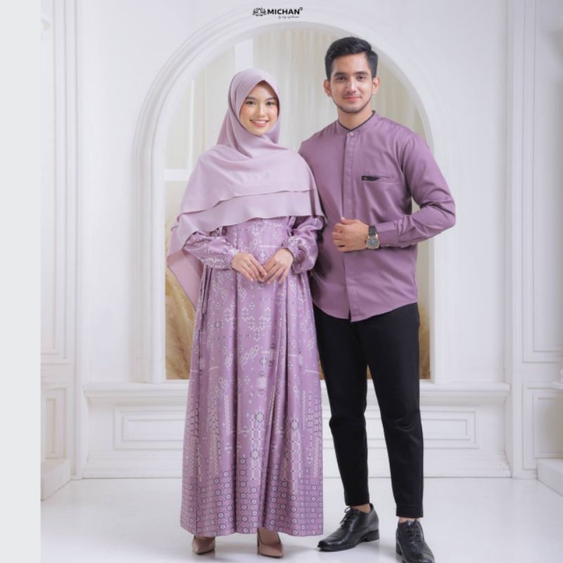 Sarimbit Michan New Hawwa Michan Sarimbit Lebaran warna Lilac baju seragam keluarga warna Lilac baju