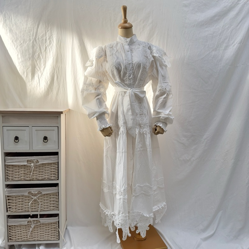 GAMIS LONG DRESS PUTIH MEWA KATUN POPLIN MIX RENDA