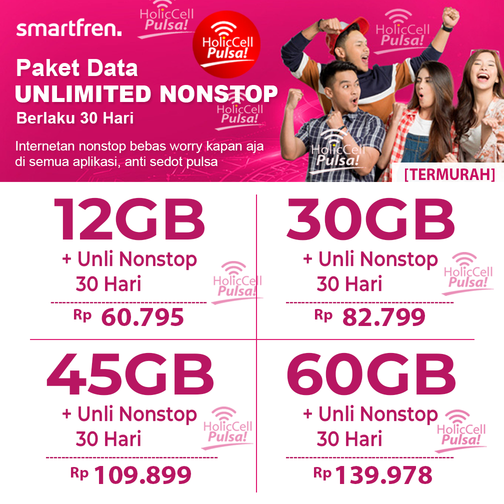 PAKET DATA SMARTFREN UNLIMITED NONSTOP 12GB 30GB 45GB 60GB I WAJIB BACA DESKRIPSI PRODUK