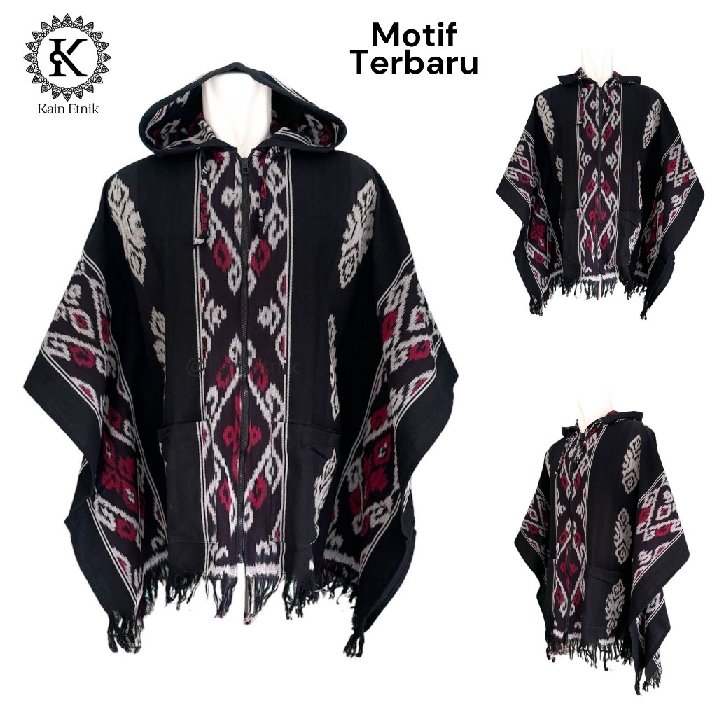 Hoodie Tenun Batwing Resleting / Hoodie Ponco Tenun Etnik Pria Wanita - Kain Etnik