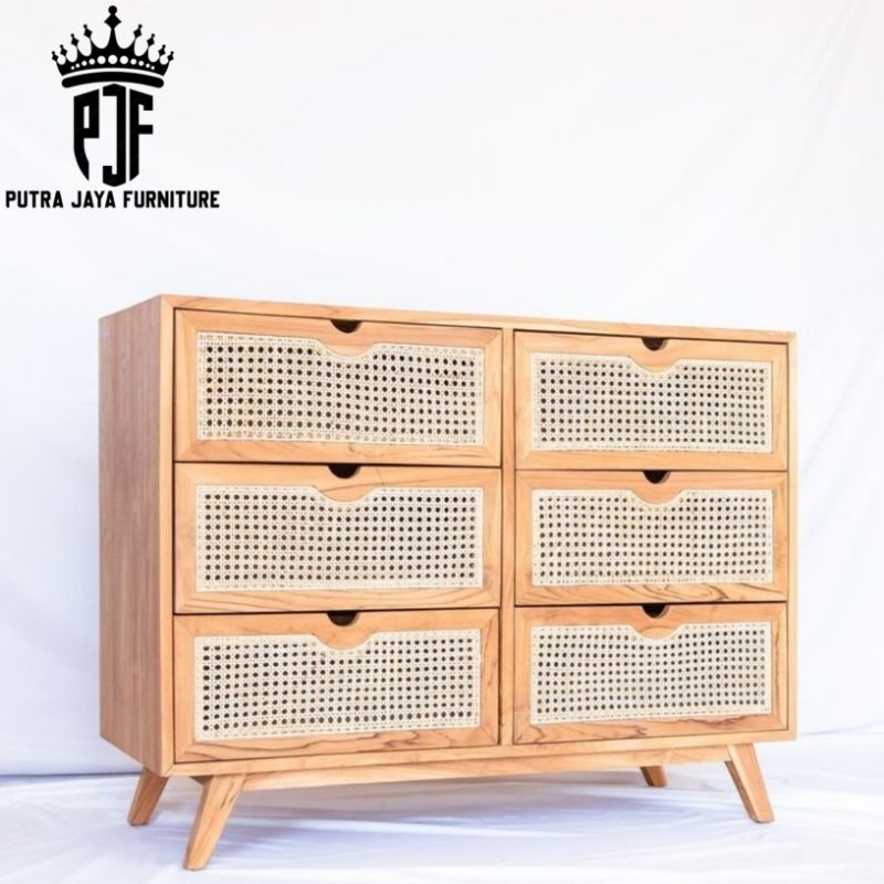 Bufet RETRO Laci 6 kombinasi ROTAN