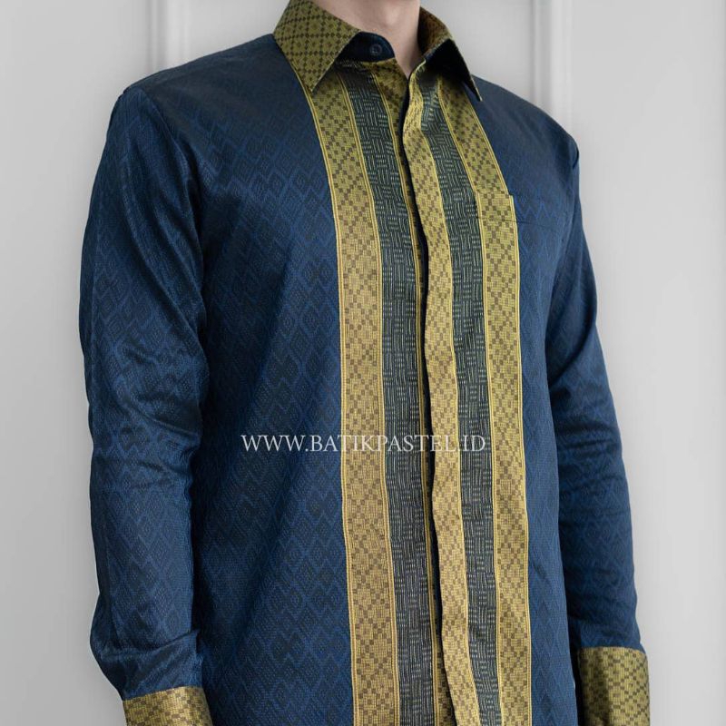 Kemeja Songket Navi emas Kemeja Tenun Navi Gold Kemeja Panjang Navy
