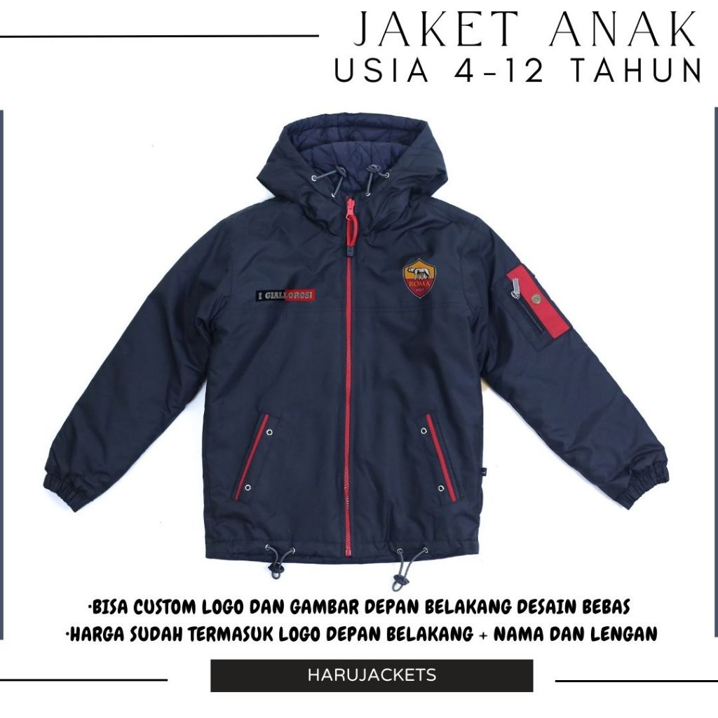jaket bola anak logo as roma wp parasut terbaru jaket anak usia 4-12 th