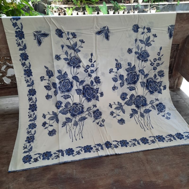 Kain Batik Cap encim biru putih