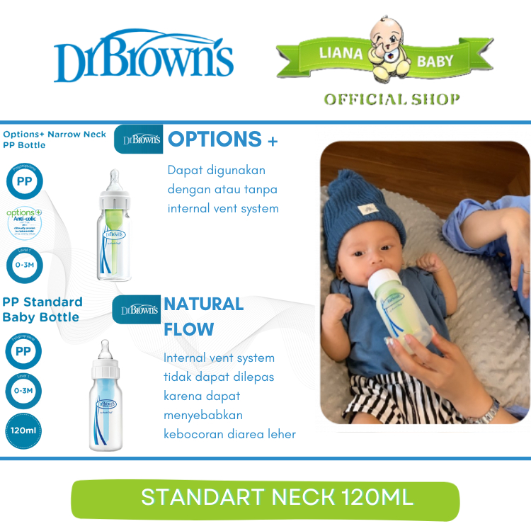 DR BROWN'S BOTOL SUSU STANDART NECK 120ML OPTION+ PLUS BOTTLE SELANG GREEN /NATURAL FLOW SELANG BIRU