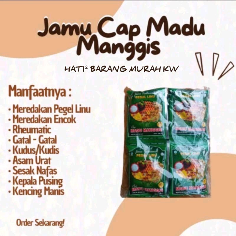 

HATI² BARANG MURAH KW • Jamu Cap Madu Manggis • Jamu Pegel Linu (12 PCS)