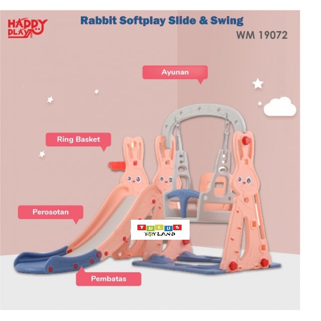 Happy Play Rabbit Softplay Slide Swing Basket WM 19072 19073 Mainan Perosotan Ayunan Kelinci Murah
