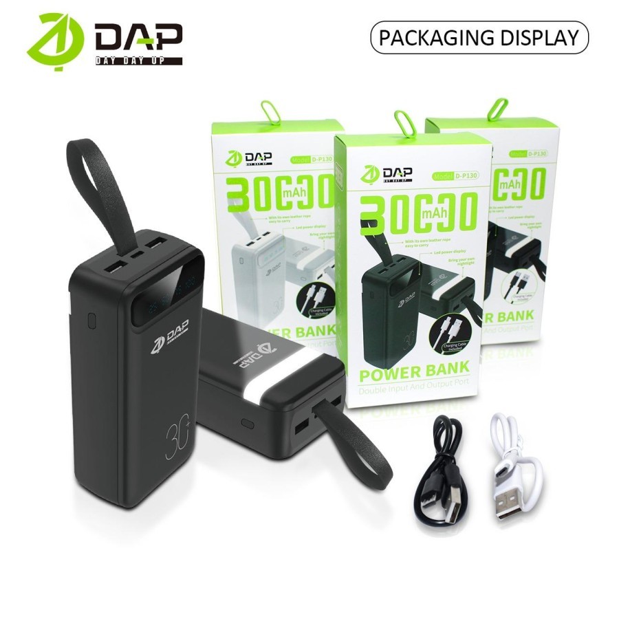 PowerBank DAP 30.000mAh D-P130 2.4A Dual Input Port Type C & Micro USB GARANSI RESMI