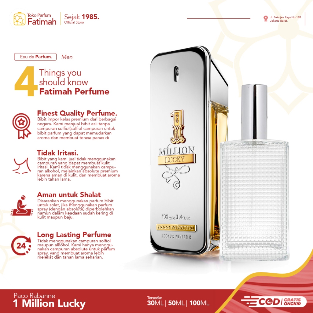 Parfum Perfume 1 Million Lucky Paco Rabanne Spray 30 50 100 ML Men - 30ML