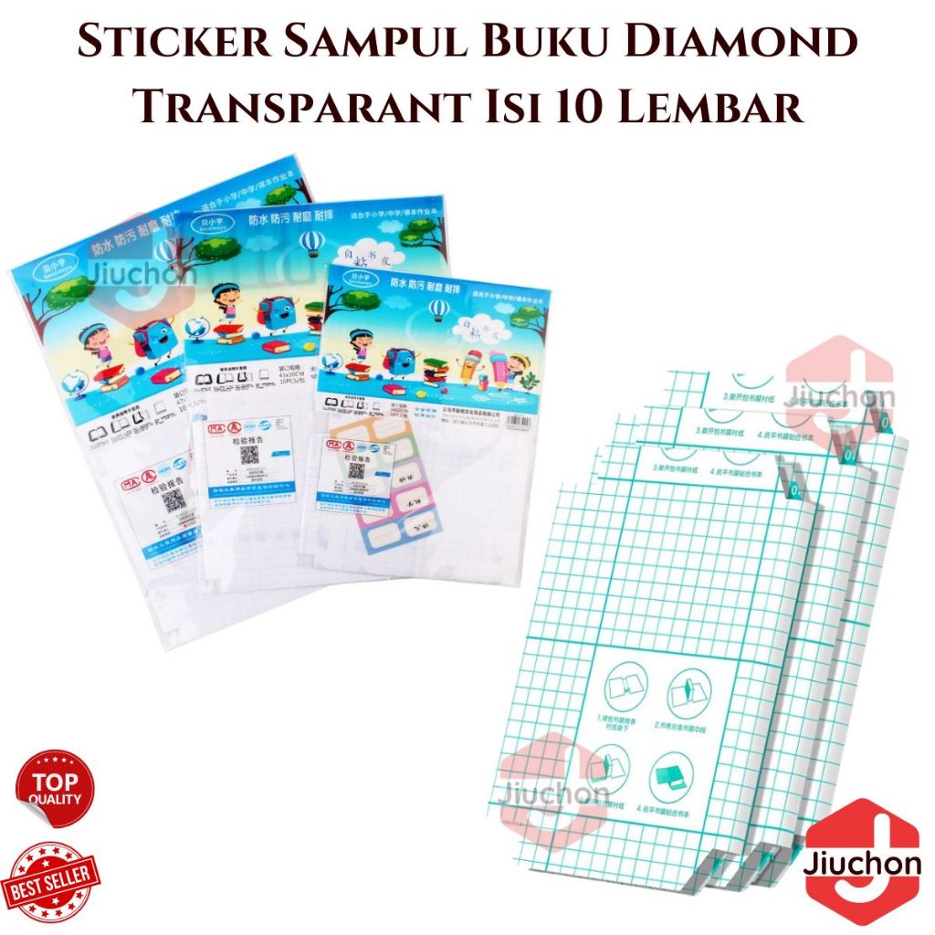 

JIUCHON Sampul Buku Stiker Transparant 10 Lembar Motif Diamond Ready Stok