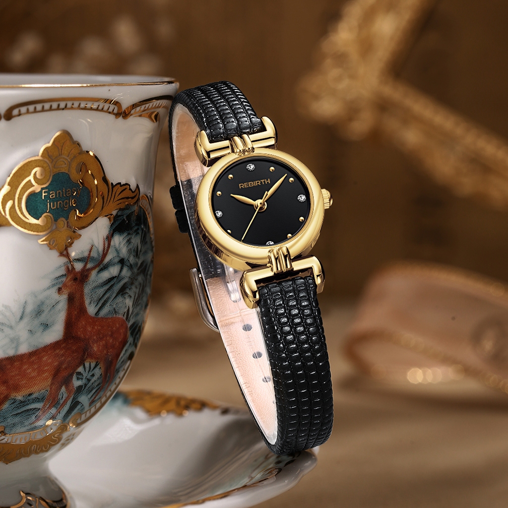 REBIRTH Jam Tangan Wanita Anti Air Original Korean Elegan Style Tali Kulit Kuarsa Jam Tangan Cewek-1