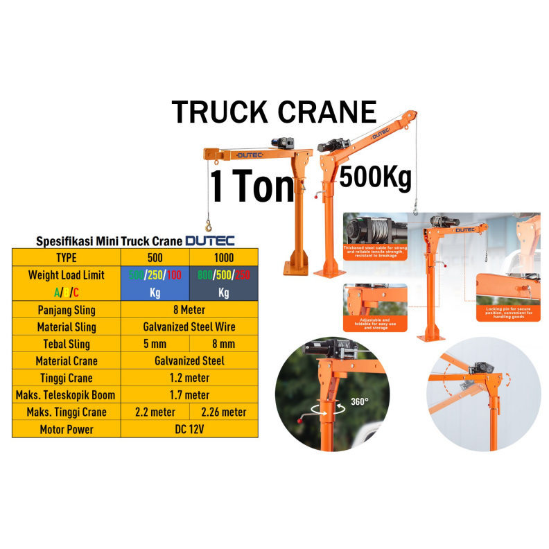 DUTEC Mini Truck Crane/Lifting Crane Katrol 500KG