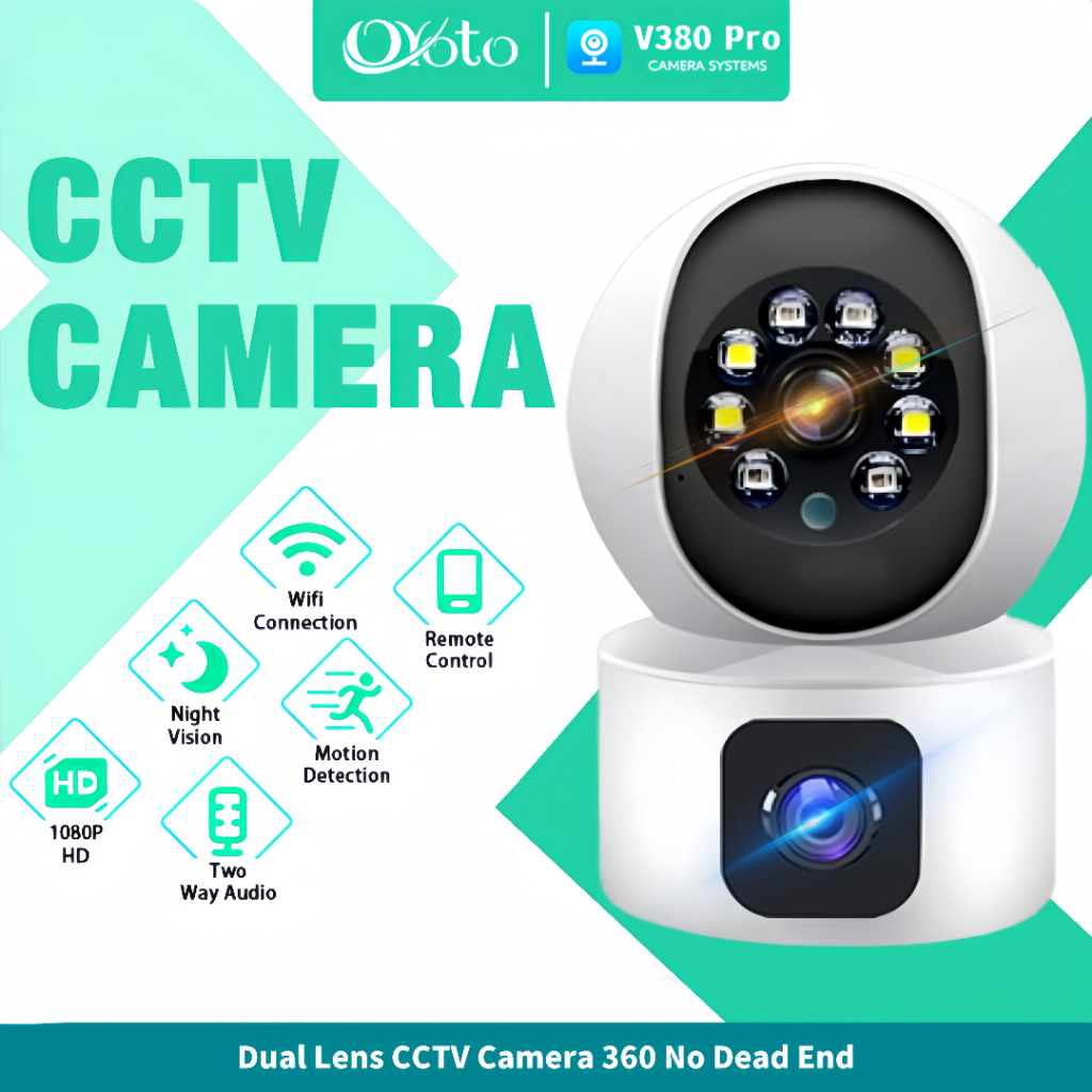 OYOTO Dual Lens V380 Pro CCTV Kamera 1080P HD WiFi Connect to HP 360° Panoramic Home Security Camera