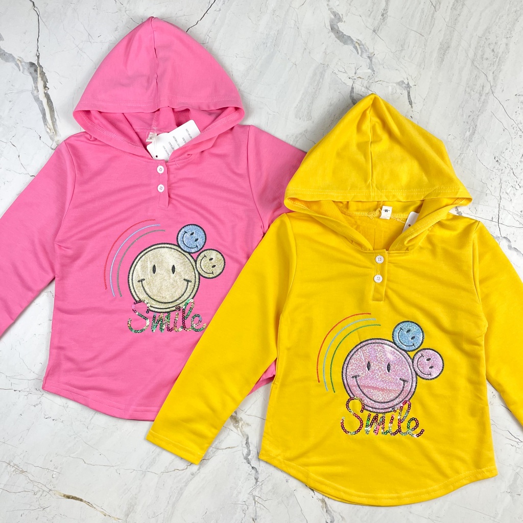 Atasan Topi Anak Perempuan Smile Bordir 2-6 Tahun Baju Jalan Jalan Anak Cewe Muslim Hijab Friendly K