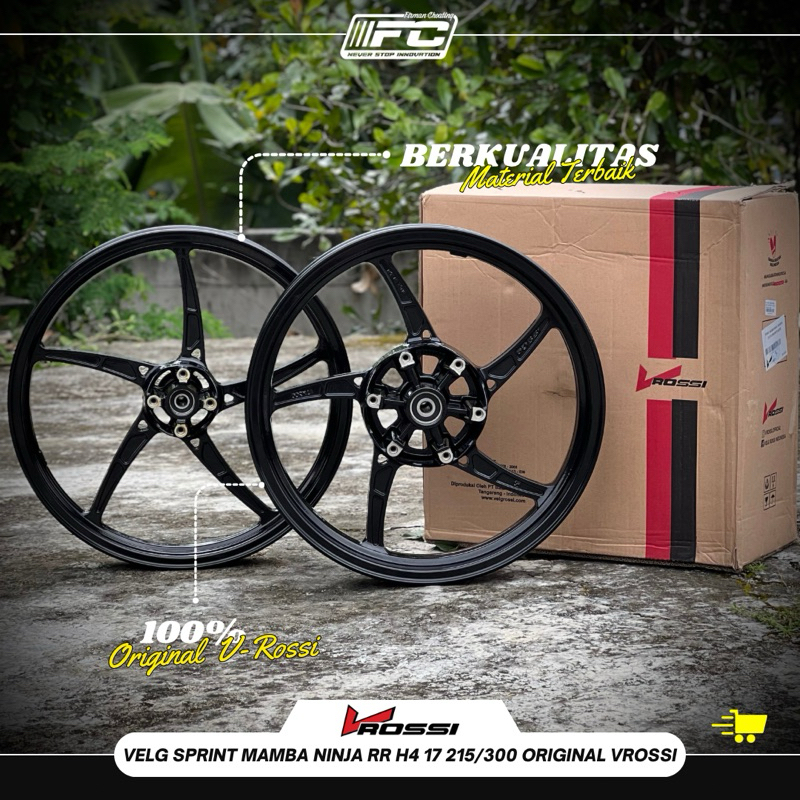 VELK VELG V ROSSI SPRINT MAMBA HITAM BLACK GLOSSY NINJA RR H4 17-215/300 (Sepasang)
