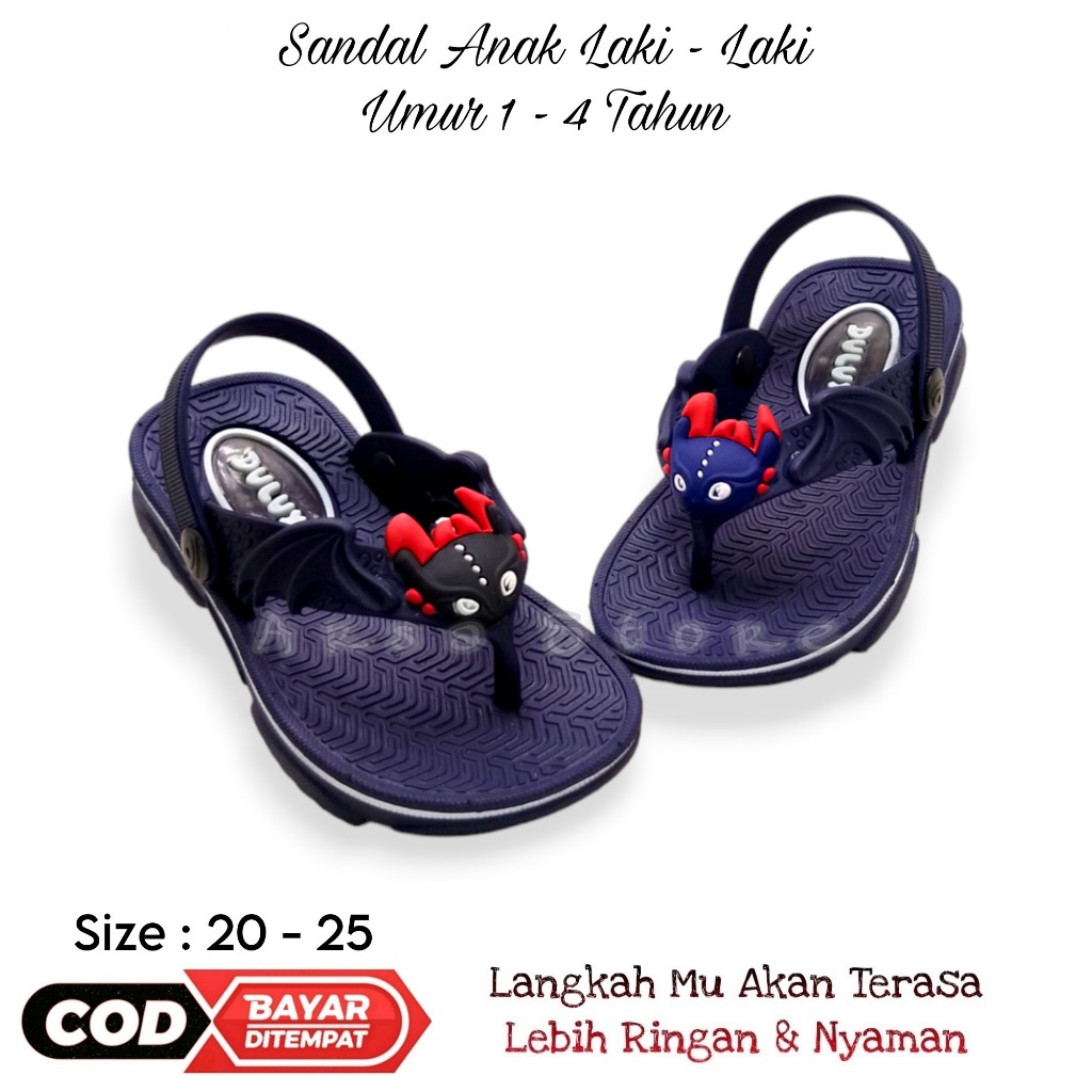 Sandal Jepit Anak Laki Laki Umur 1 - 4 Tahun  Tali Belakang / Sendal Keren Anak Cowok Karakter Drago