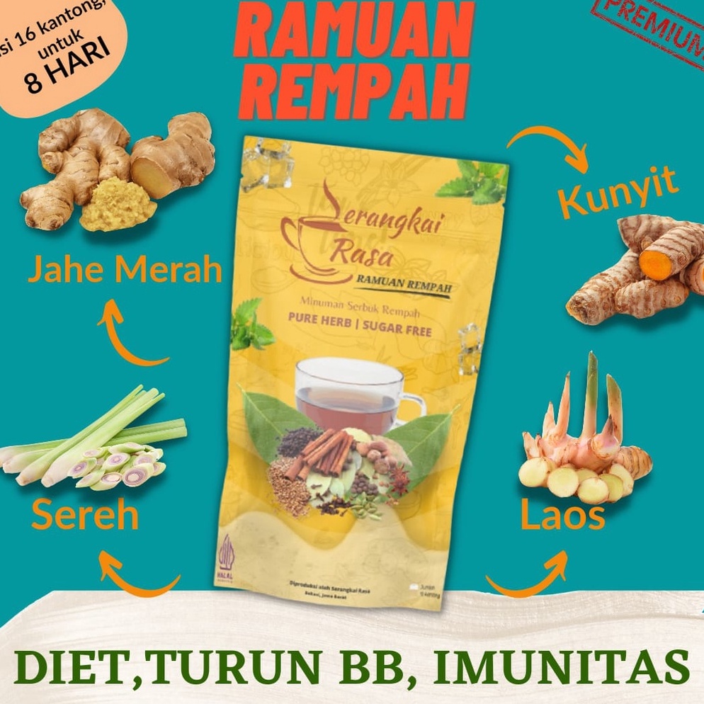

QYE763 Terbaru pouch Kuning Teh Detox Teh celup Rempah JSR Imunitas Ramuan Rempah Serangkai Rasa