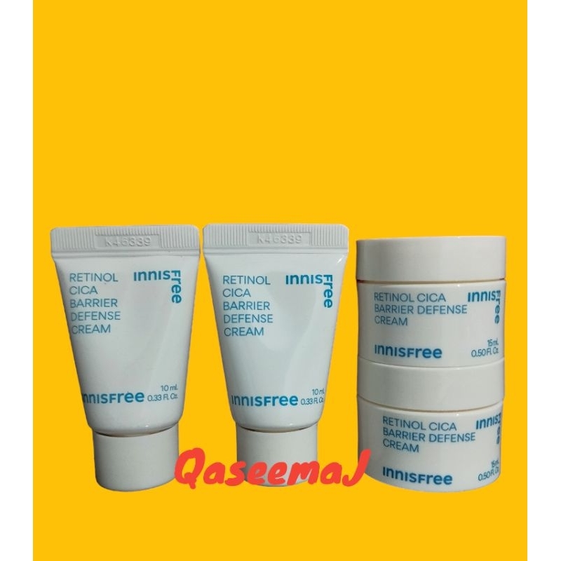 Innisfree Retinol Cica Barrier Defense Cream 10ml dan 1ml sample sachet travel kit