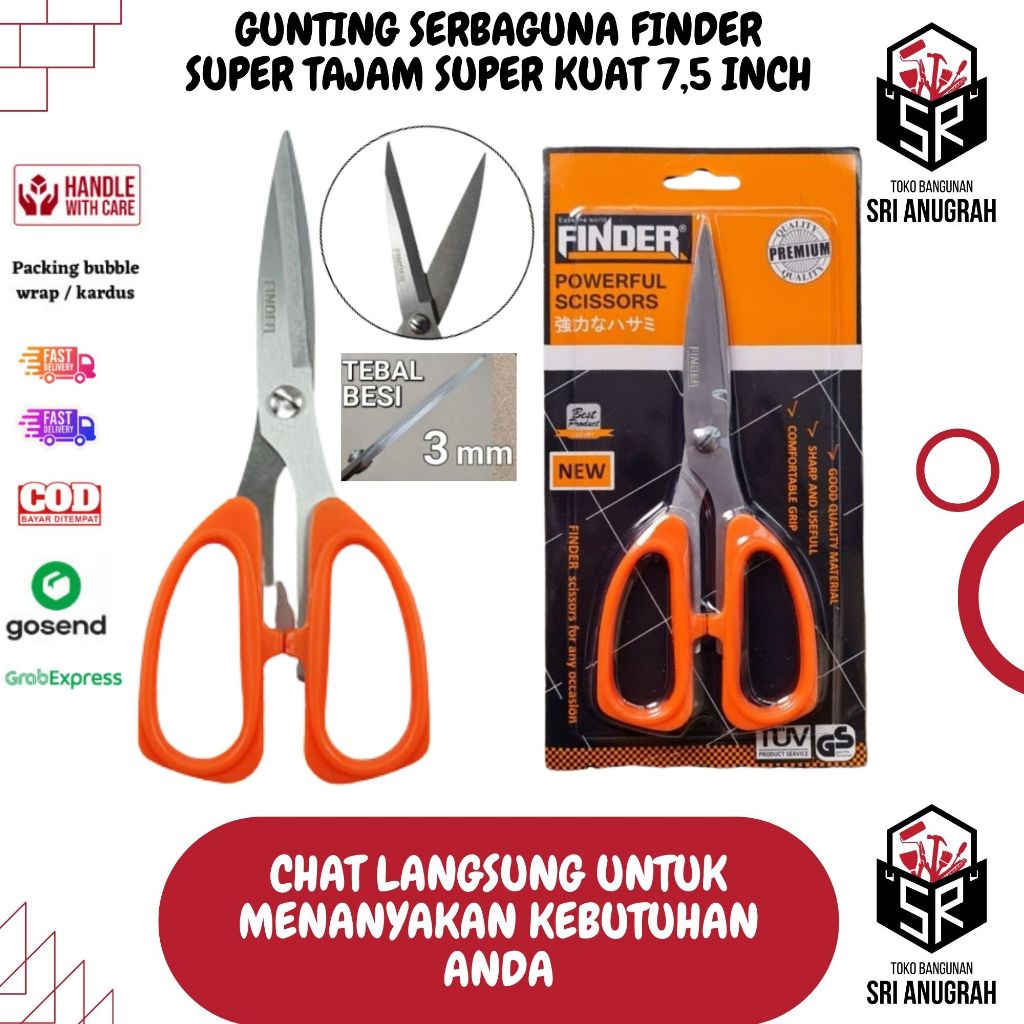 

Gunting Serbaguna FINDER Stainless Steel 7.5 INCH Powerful Scissors