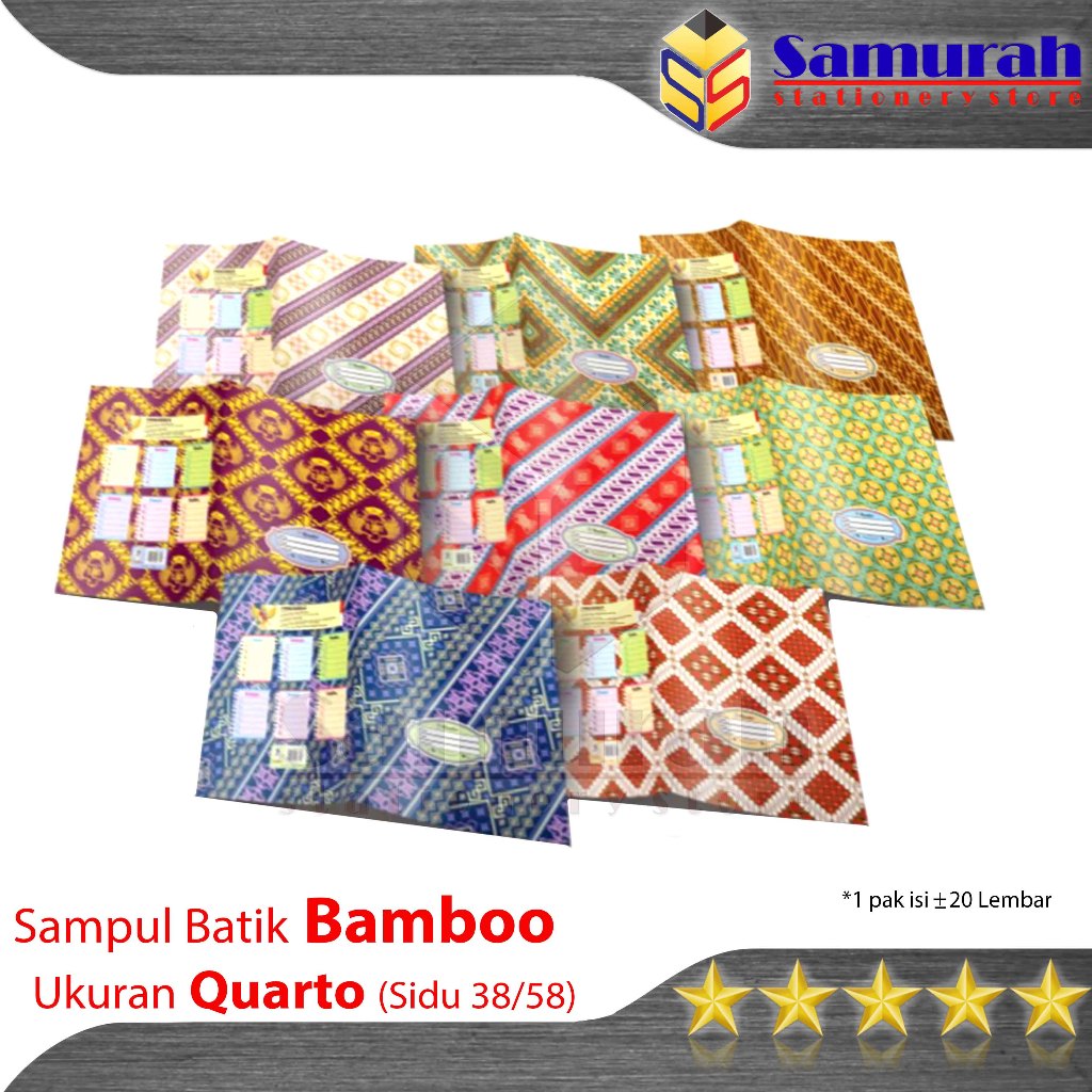 Sampul Kertas Buku Tulis Bamboo Kuarto / Book Cover Art Paper Motif Batik Warna Bambo Premium Quarto / A5 Buku Sidu 38 58 TK SD SMP isi 20 - 70 gsm