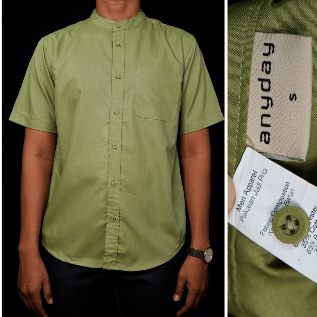 Baju Koko Pria Dewasa Lengan Pendek ANYDAY Hijau Sage | Pakaian Muslim Pria | Kemeja Koko