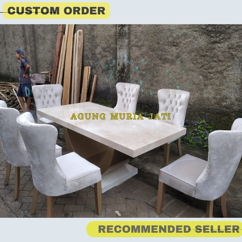 

Meja Makan Marmer Minimalis Marmer Cream 180x100 Cm Kursi 6