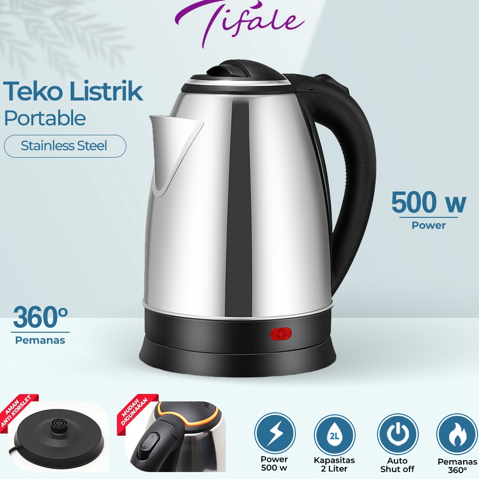 ELc Tifale x Vishal Teko Listrik 2 Liter Full Stainless Steel Pemanas Air Electric Kettle Ketel Besa