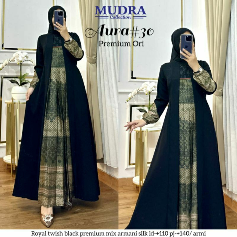 NEW**AURA#30 GAMIS MAXY PREMIUM DRESS**BAHAN ROYAL TWIST BLACK PREMIUM MIX ARMANY SILK*BY ORIGINAL M