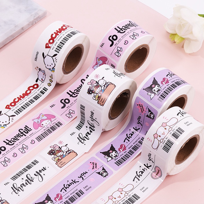 

SALE 12PCS STICKER MEMO ROLL SANRIO LABEL THANK YOU PANJANG STIKER ROLL CINNAMOROLL KUROMI MELODY