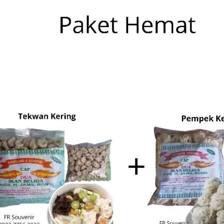 

Paket hemat 1 kg (hemat Rp 15.000) tekwan 500 gr + bumbu pempek 500 gr + cuka pilih sesuai variasi