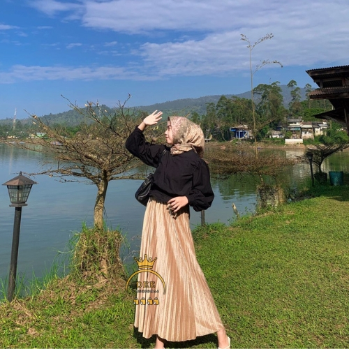 Rok Plisket PANJANG WARNA WARNA CREAM Rok Lipat Bludru Velvet Premium Import