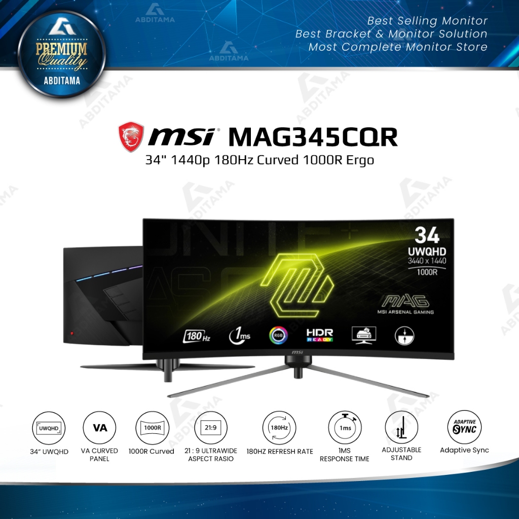 Monitor LED Ultrawide MSI MAG345CQR 34" 1440p 180Hz Curved 1000R Ergo