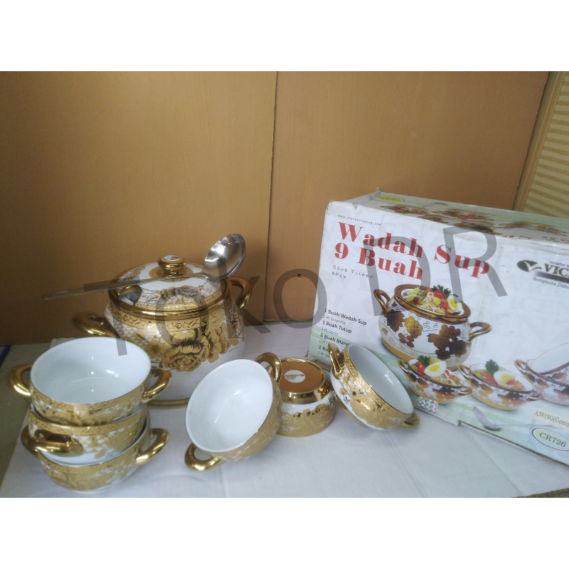 Wadah Sup + 6pcs Mangkok Sup + Centong Motif Gemini - Virgo VICENZA CR-726 / vicenza / ceramic