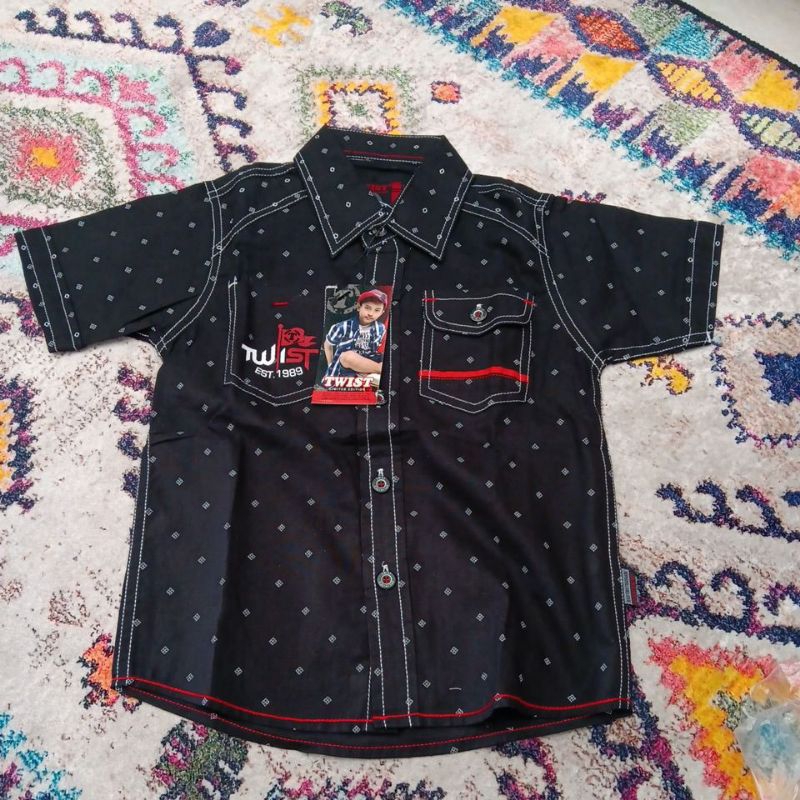 kemeja twist kids hitam kotak