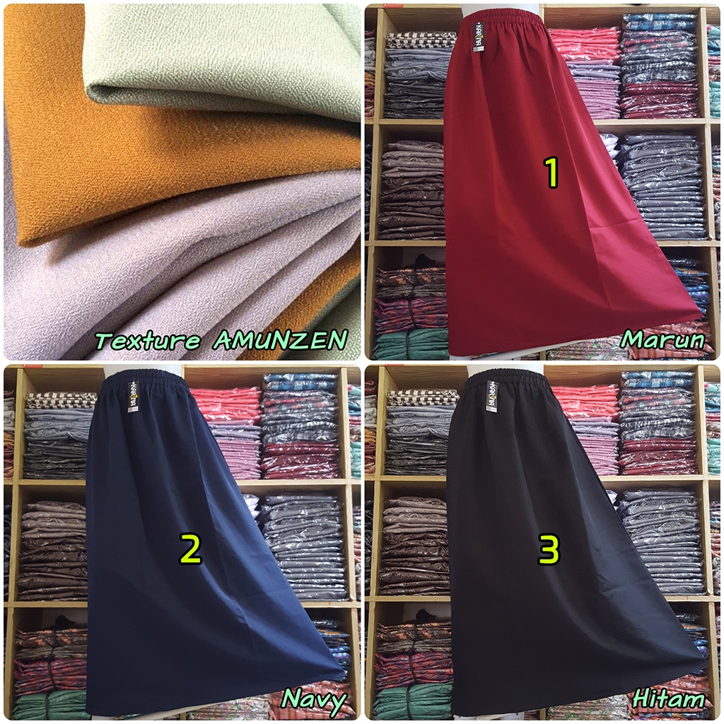 Rok Kerja Panjang Muslimah Original AMUNZEN Polos Full Karet (Produsen Rok Kerja Wolfis Balotelli)