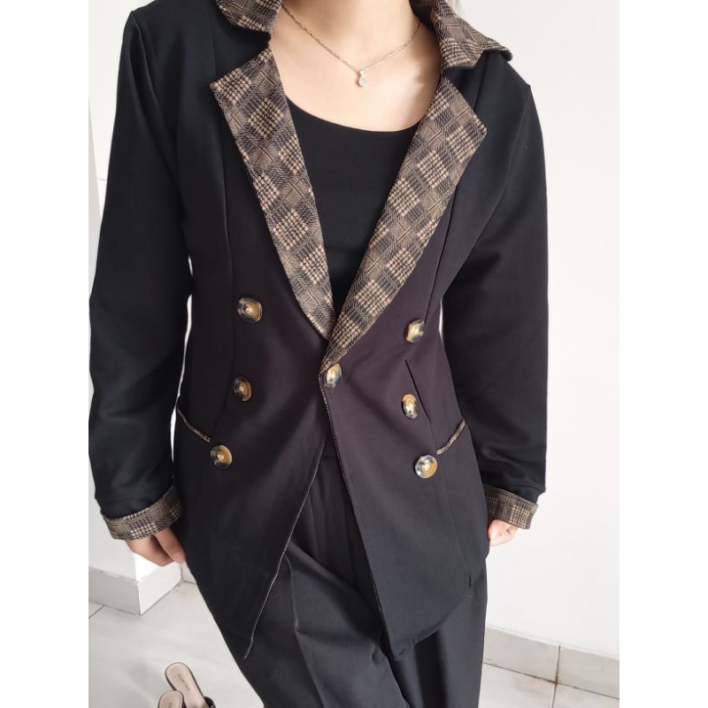 Cleryca -Blazer wanita kaos | Scuba Premium| Pakaian wanita| Blazer kombinasi kotak