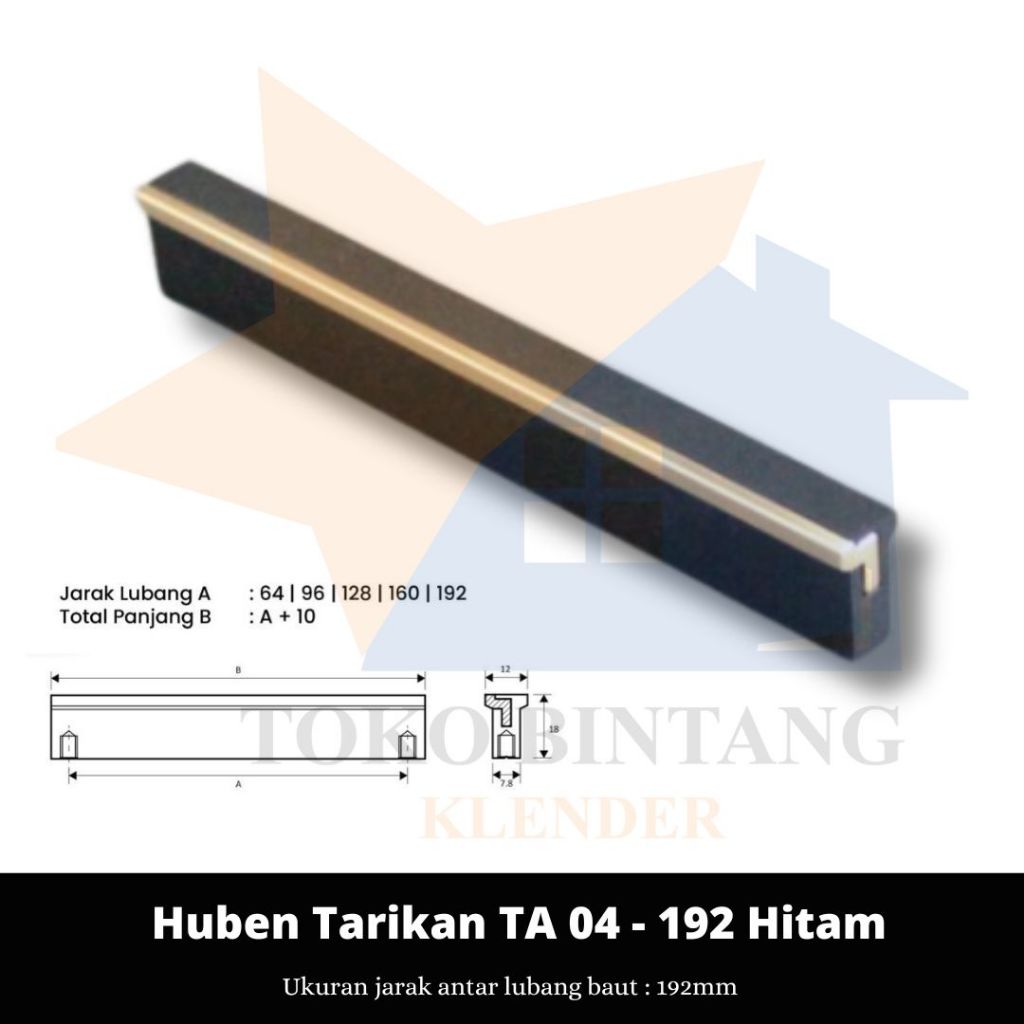 Huben Handle Tarikan Laci Pintu Lemari TA 04 - 192 Black Gold