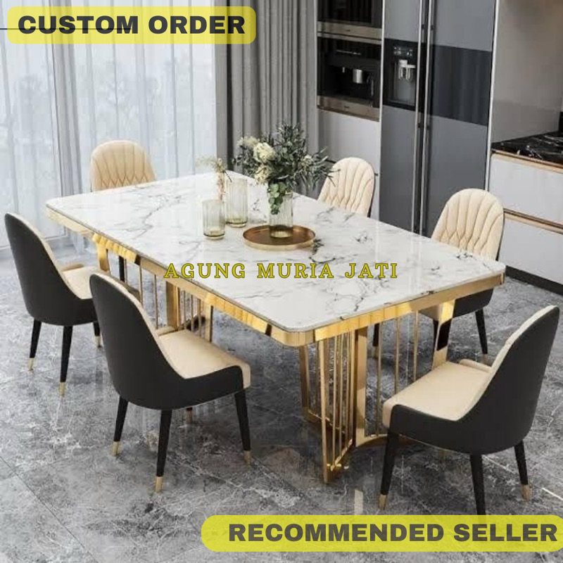 Meja Makan Marmer Carara Kursi 6