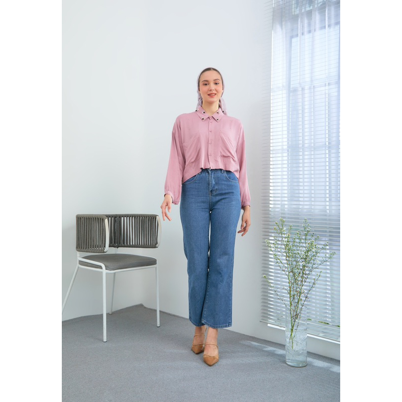 MDL Hijab - Kalara Crop Top - Pink Peach - Kemeja Wanita Crop top Lengan Panjang