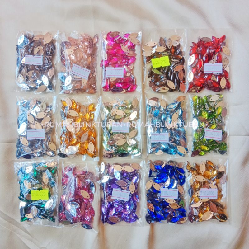 100pcs permata jahit mata 7*15mm | diamon jahit grade B | payet kristal jahit