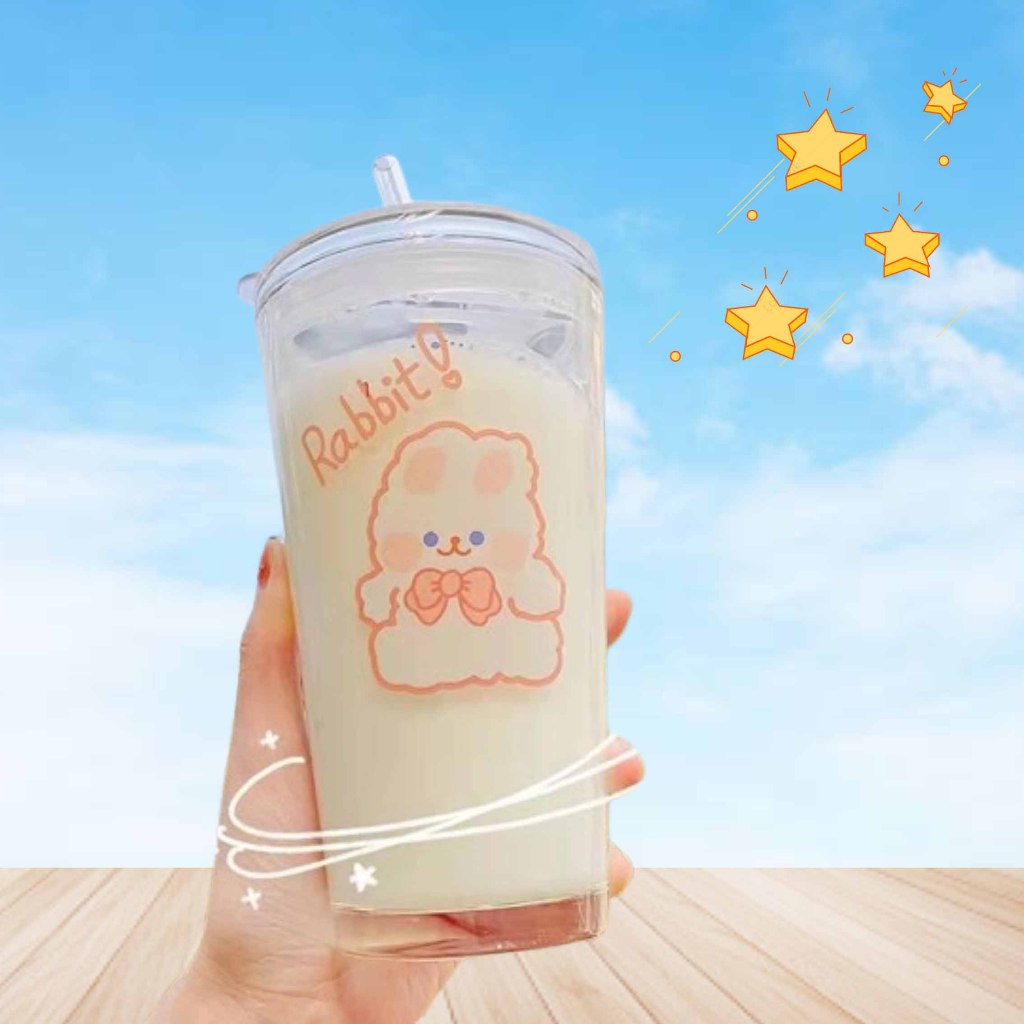 Gelas kaca * tumbler * Gelas ukur * Gelas Gambar lucu * 450ml-GELAS RABBIT