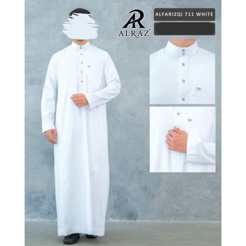 Gamis Jubah Dewasa Alraz Polyester Zink Alfarizqi - Lengan Panjang Manset, Kerah Shanghai, Motif Pol