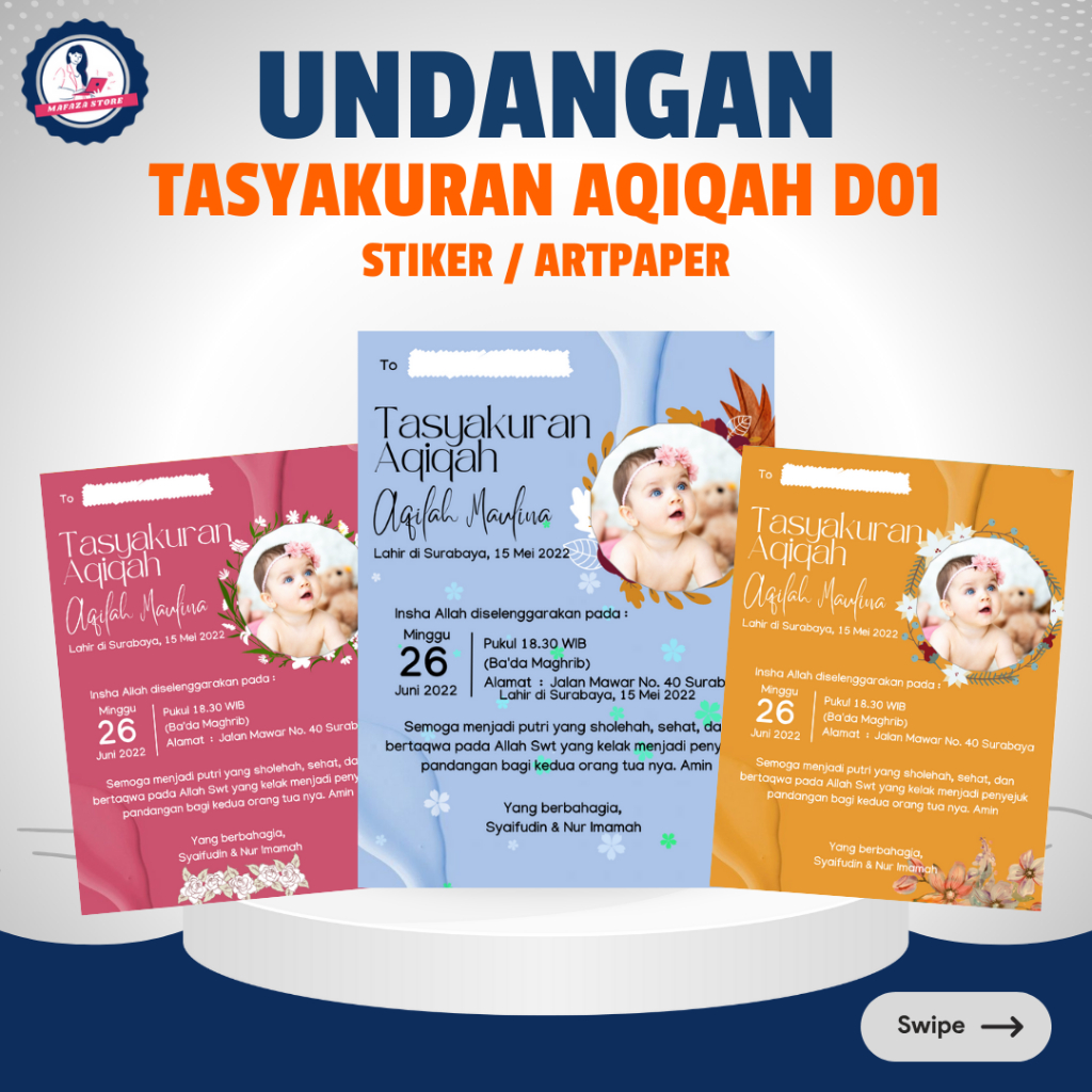 Kartu ucapan aqiqah / undangan aqiqah / card aqiqah / Stiker untuk aqiqah custom
