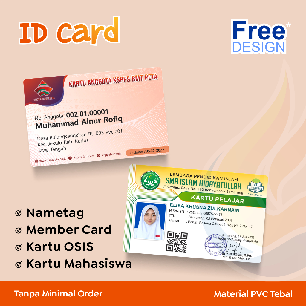 

CETAK ID CARD NAME TAG MEMBER CARD NO MINIMAL ORDER