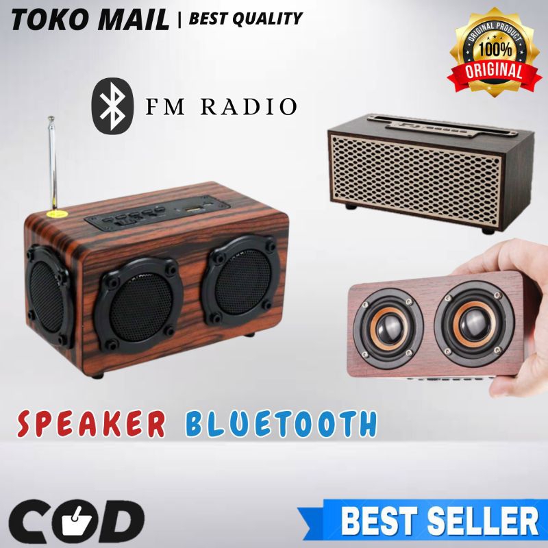 Speaker Bluetooth Portable Vintage Retro Wood - Speaker Kayu Klasik FM Radio Subwoofer Bass