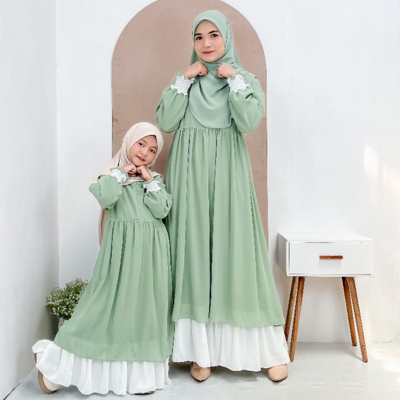 Haura baju Gamis couple Ceruty Babydoll Baju Gamis Lebaran sarimbit