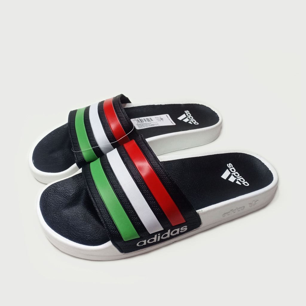 Sandal Casual Slide Adidas pria wanita tipe selop Putih Insol hitam motif garis Merah Putih Hijau