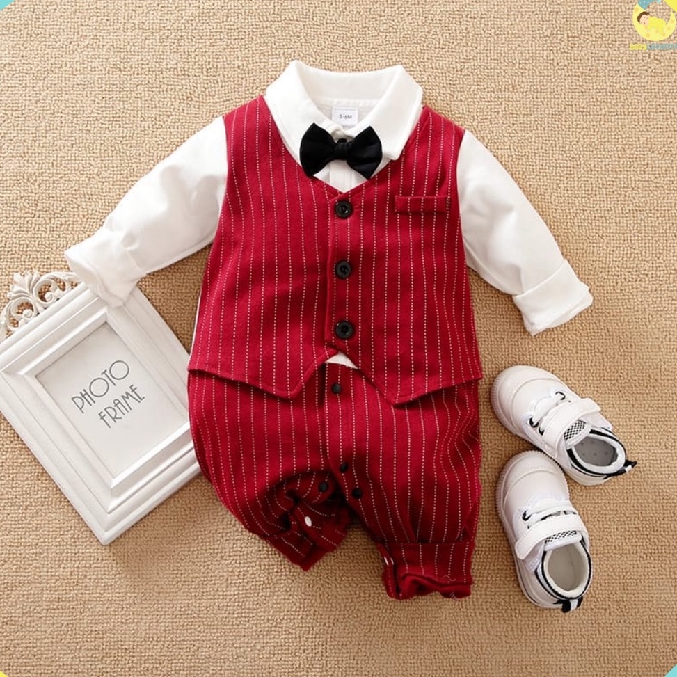 Model Baru Jumper bayi laki laki  2 tahun bahan cotton 1 Baju bayi laki laki Tuxedo Merah 285 Baju i