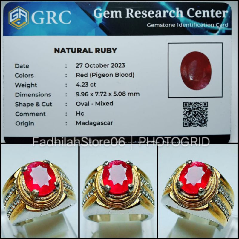 Natural Red Ruby Pigeon Blood Oval Cutting + Memo Lab