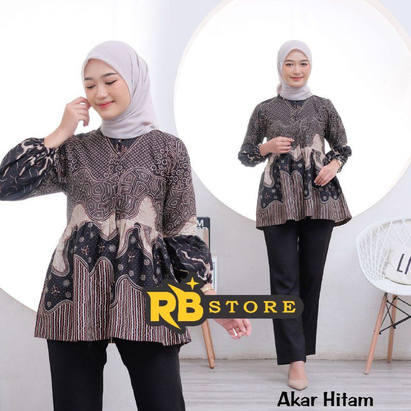Atasan batik wanita Blouse batik lengan panjang modern